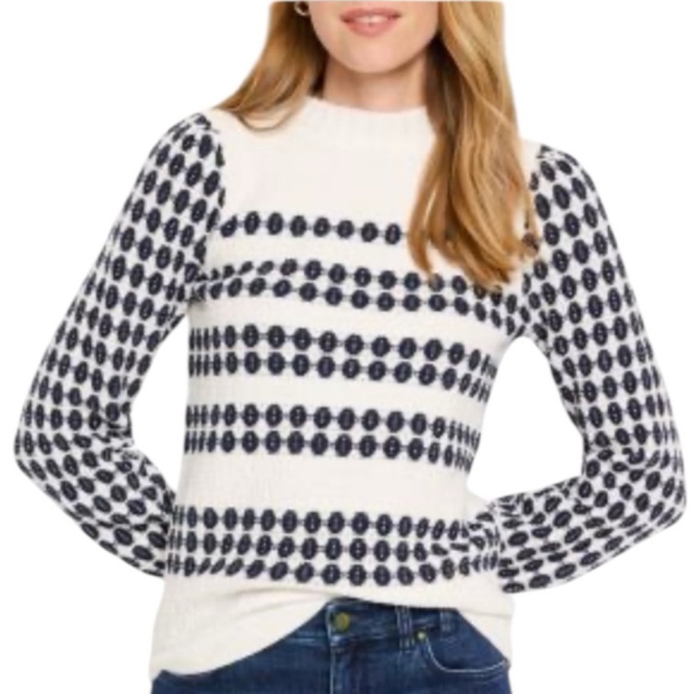NWT NIC+ZOE Women’s Pattern Waffle Stitch Knit Cotton Blend Sweater Spring